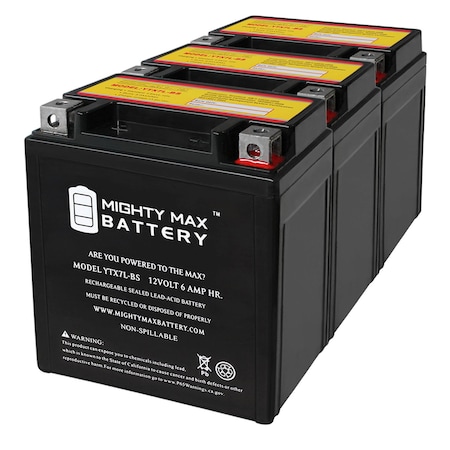 MIGHTY MAX BATTERY YTX7L-BS 12V 6AH Replaces ATV Btty KASEA KS KU 90CC All Years -3PK MAX3457619